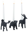 Sagebrook Home 16905-01 Resin, Set of 3 7" Forest Animals Candle Holder, Black