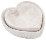 Sagebrook Home 16568-01 Wood, Set of 2 9/10" Heart Bowls, White