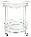 Sagebrook Home 16306-01 Two Tier 27" Round Rolling Bar Cart, Silver