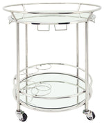 Sagebrook Home 16306-01 Two Tier 27" Round Rolling Bar Cart, Silver