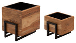 Sagebrook Home 15185 Set of 2 Wood/Metal 7/10" Square Planters, Brown/Black