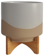 Sagebrook Home 16832-01 Ceramic, 5" Terracotta Wave On Wooden Stand, Ivory