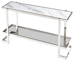 Sagebrook Home 15440-03 Metal/Marble Glass, Console Table, Silver/White Kd