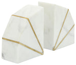 Sagebrook Home 15980 Set of 2 Marble 4" Accent Bookends With Gold Inlays, White