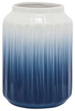 Sagebrook Home 16758-02 Ceramic, 9" 2-Tone Ridged Vase, Blue/White