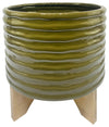 Sagebrook Home 14485-19 Ceramic 5" Textured Planter with Stand, Olive