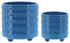 Sagebrook Home 15913-03 Set of 2 Dotted Footed Planters 6"/8", Blue