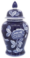 Sagebrook Home 16512-01 Ceramic, 18" Flower Temple Jar, White/Blue
