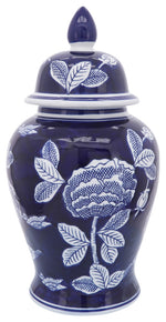 Sagebrook Home 16512-01 Ceramic, 18" Flower Temple Jar, White/Blue