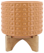 Sagebrook Home 15056-08 Ceramic, 8" Dotted Planter with Stand, Terracotta