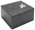 Sagebrook Home 15975-05, 5"x5" Marble Box with Bee Accent Black