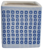Sagebrook Home 15428-12 Ceramic 4" Square Dotted Pen Holder, Blue