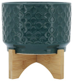 Sagebrook Home 17014-03 Ceramic 7" Clover Planter On Stand, Green
