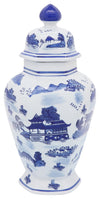Sagebrook Home 16415 Ceramic, 14" Scenic Temple Jar, Blue
