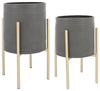 Sagebrook Home 12629-34 Set of 2 Aztec Planter On Metal Stand, Gray/Gold