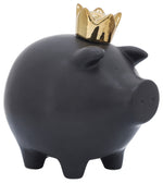 Sagebrook Home 16955-03 Ceramic 8" Pig With Crown, Black