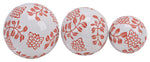 Sagebrook Home 16551-10 Ceramic, Set of 3 Fern Flower Orbs, 4"/5"/6" White/Red