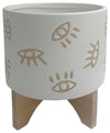 Sagebrook Home 16826-02 Ceramic, 8" Eyes Planter with Stand, White