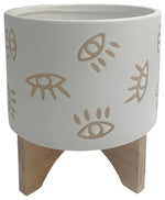 Sagebrook Home 16826-02 Ceramic, 8" Eyes Planter with Stand, White