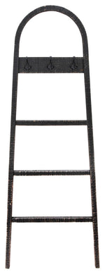 Sagebrook Home 16281-03 Wooden Decorative 68" Ladder With  Hooks, Black