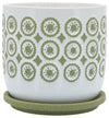 Sagebrook Home 16400-07 Ceramic 6" Circles Planter With  Saucer Olive