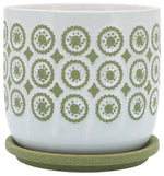Sagebrook Home 16400-07 Ceramic 6" Circles Planter With  Saucer Olive