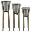 Sagebrook Home 16321 Metal Set of 3 11"/12"/13" Round Planters With Wood Stand