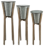 Sagebrook Home 16321 Metal Set of 3 11"/12"/13" Round Planters With Wood Stand
