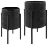 Sagebrook Home 12629-25 Set of 2 Ridged Planters In Metal Stand, Black