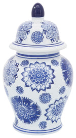 Sagebrook Home 16418 Ceramic 10" Asstd Flowers Temple Jar, Blue