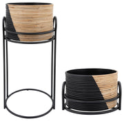 Sagebrook Home 15639 Set of 2 Round Planter Stands, Black/Brown