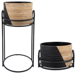Sagebrook Home 15639 Set of 2 Round Planter Stands, Black/Brown
