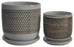 Sagebrook Home 14771-14 Ceramic Set of 2 5/6" Diamond Planter With Saucer, Brown