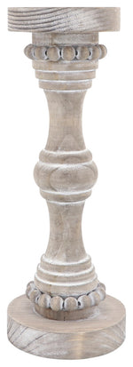 Sagebrook Home 14498-10 Wood, 14" Banded Bead Candle Holder, Antique White