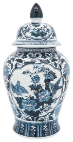 Sagebrook Home 16417 Ceramic 18" Flowers Temple Jar, Blue