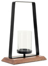 Sagebrook Home 16892-02 Metal, 14" Hurricane With  Wood Base, Black