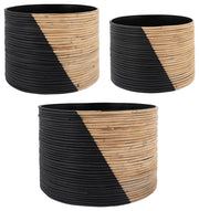 Sagebrook Home 15638 Set of 3 2-Tone Wicker Planters, Black