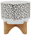 Sagebrook Home 16274-01 7" Crackled Planter with Wood Stand, White