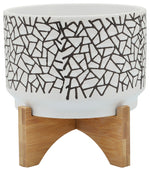 Sagebrook Home 16274-01 7" Crackled Planter with Wood Stand, White