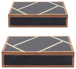 Sagebrook Home 16549-03 Resin, Set of 2 10"/12" Boxes with Gold Inlay, Black
