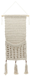 Sagebrook Home 16574-02 Cotton, 32" Macrame Wall Storage 3-Tassels, Beige