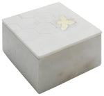 Sagebrook Home 15975-04, 5"x5" Marble Box With Bee Accent White