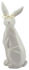 Sagebrook Home 16943-03 Ceramic 11" Sideview Bunny With  Glasses, White/Gold