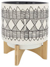 Sagebrook Home 16401-01 Ceramic 10" Aztec Planter On Wooden Stand, Gray