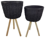 Sagebrook Home 16592 Woven, Set of 2 20/23" Planters With Legs, Black Kd