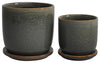Sagebrook Home 14770-13 Ceramic, Set of 2 5"/6" Planter with Saucer, Moss Green