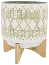 Sagebrook Home 16401-09 Ceramic 5" Aztec Planter On Wooden Stand, Olive