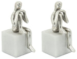 Sagebrook Home 16509-01 Metal/Marble Set of 2 Sitting Leg Up Bookends, Silver