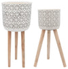 Sagebrook Home 14533-06 Set of 2 Ceramic, 8"/10" Circles Planter 3 Legs, Beige