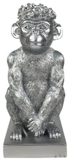Sagebrook Home 16479-04 Resin 8" Monkey Figurine Flower Crown, Silver